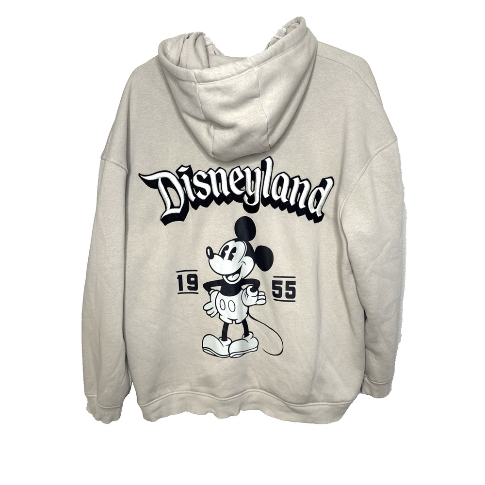 Disney Mickey Mouse Zip Hoodie Sweatshirt XXL 2X Embroidered Classic Heavy Beige